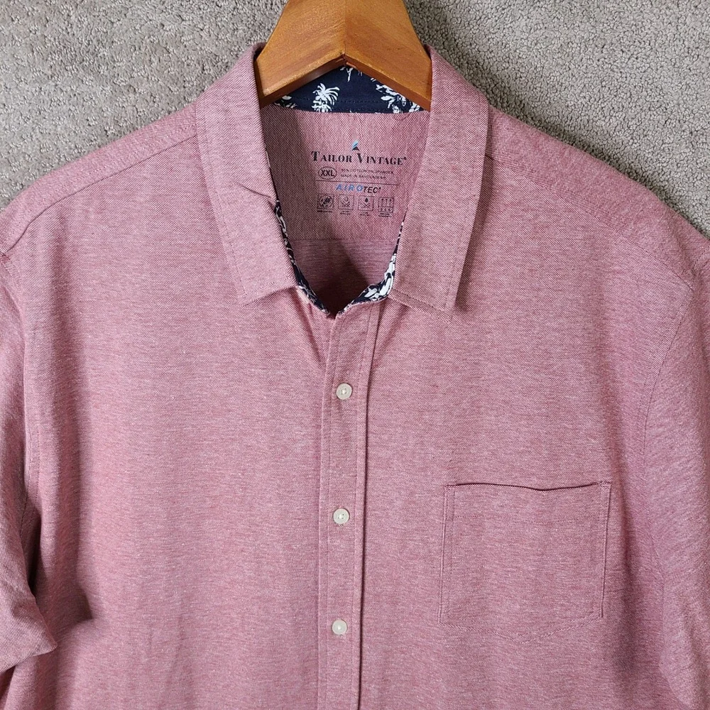 Tailor Vintage Shirt Mens XXL Pink Heathe Short Sleeve Button Up Airotec Stretch